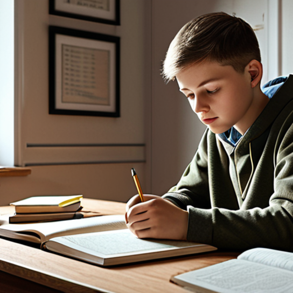 자기 교정 학습 프로세스의 장기적 효과 - A Student at a Desk**
"A young Polish student, fully clothed in casual but modest attire, studying ...