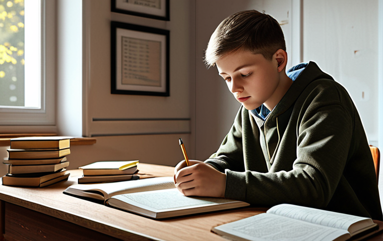 자기 교정 학습 프로세스의 장기적 효과 - A Student at a Desk**
"A young Polish student, fully clothed in casual but modest attire, studying ...