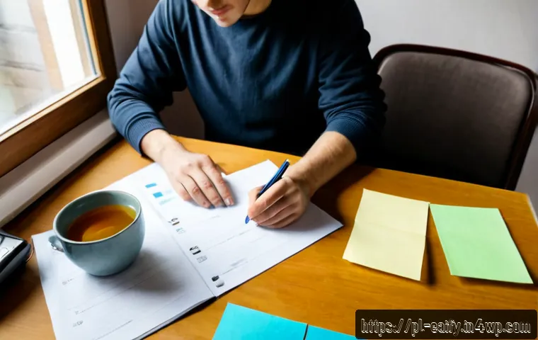 Home 17 자기 교정 학습 프로세스의 효과적인 실행 전략 - Photorealistic overhead view of a focused Polish adult learner at a tidy home desk, reviewing a hand...